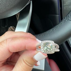 David Yurman Ring in Sterling Silver Prasiolite and Pavé Diamonds
